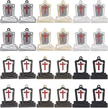 SUNNYCLUE 1 Box 36Pcs Halloween Charms Gothic Style Grave Charm Enamel Cross Tombstone Charm Bulk Black White Tomb Memorial Charms for Jewelry Making Charms DIY Necklace Bracelets Earrings Supplies