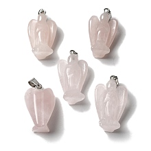 Honeyhandy Natural Rose Quartz Pendants, Angel Charms with Platinum Plated Alloy Snap on Bails, 31~31.5x17~18x12mm, Hole: 7.5x4mm