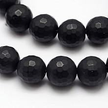 Honeyhandy Natural Black Agate Beads Strands, Faceted Round, Dyed & Heated, Frosted, 8mm, Hole: 1mm, about 49pcs/strand, 15.1 inch