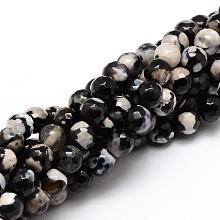 Honeyhandy Faceted Natural Agate Round Beads Strands, Dyed, Black, 6mm, Hole: 1mm, about 64pcs/strand, 14.7 inch