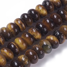 Honeyhandy Natural Tiger Eye Beads Strands, Rondelle, 8~8.4x5~5.5mm, Hole: 0.8mm, about 73pcs/strand, 15.11 inch~15.23 inch(38.4~38.7cm)