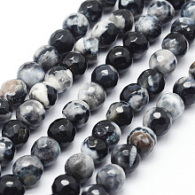 Honeyhandy Faceted Natural Fire Crackle Agate Beads Strands, Round, Dyed & Heated, Black, 8mm, Hole: 1mm, about 47pcs/strand, 14 inch(35.6cm)