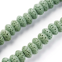 Honeyhandy Natural Lava Rock Beads Strands, Dyed, Rondelle, Dark Sea Green, 9x5~5.5mm, Hole: 2mm, about 37 pcs/Strand, 7.87 inch(20cm)