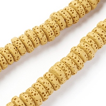 Honeyhandy Natural Lava Rock Beads Strands, Dyed, Flat Round/Disc, Gold, 8~8.5x3~4mm, Hole: 2mm, about 62 pcs/Strand, 7.87 inch(20 cm)