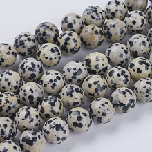 Honeyhandy Natural Dalmation Jasper Beads Strands, Round, 10mm, Hole: 1mm, about 19pcs/strand, 7.6 inch