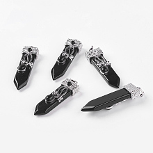 Honeyhandy Natural Obsidian Big Pendants, with Alloy Findings, Arrow, Platinum, 56~58x16x10mm, Hole: 5x7mm