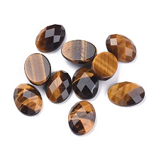 Honeyhandy Natural Tiger Eye Cabochons, Faceted, Oval, 18x13x6mm