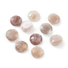 Honeyhandy Natural Sunstone Cabochons, Faceted, Flat Round, 10x4.5mm