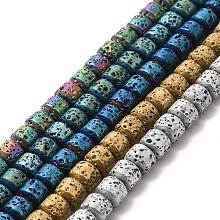 Honeyhandy Electroplated Natural Lava Rock Beads Strands, Rondelle, Mixed Color, 6x7mm, Hole: 1mm, about 67~68pcs/strand, 15.35~15.75 inch(39~40cm)