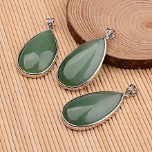 Honeyhandy Natural Green Aventurine Big Pendants, with Platinum Tone Brass Findings, Lead Free & Nickel Free, Teardrop, 50x26x9mm, Hole: 5x6mm