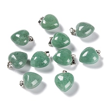 Honeyhandy Natural Green Aventurine Pendants, with Platinum Brass Loops, Heart, 18~19x15~15.5x7.5~10mm, Hole: 6x2.5~3mm