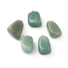 Honeyhandy Natural Green Aventurine Pendants, with Platinum Tone Brass Findings, Nuggets, 23~30x13~22x12~20mm, Hole: 5x3mm