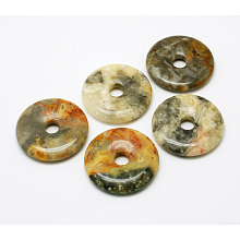 Donut/Pi Disc Natural Gemstone Pendants, Crazy Agate, Donut Width: 12mm, 30x5mm, Hole: 6mm