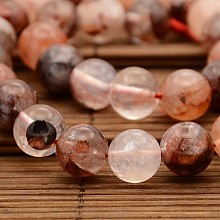 Honeyhandy Natural Hematoid Quartz Round Beads Strands, Ferruginous Quartz , 10mm, Hole: 1mm, about 36pcs/strand, 14.7 inch