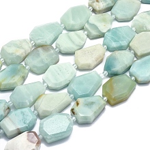 Honeyhandy Natural Amazonite Beads Strands, Flat Slab Beads, Nuggets, Faceted, 24.5~26x18.5~21.5x7.5~8mm, Hole: 2mm, about 13pcs/strand, 14.7 inch~14.9 inch