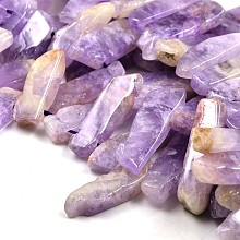 Honeyhandy Irregular Strip Natural Amethyst Graduated Beads Strands, 23~62x10~12x4~6mm, Hole: 2mm, about 38pcs/strand, 15.3 inch