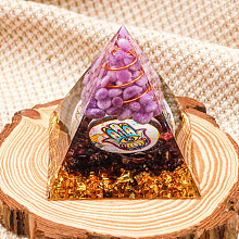 Honeyhandy Resin Orgonite Pyramid Home Display Decorations, with Natural Gemstone Chips, Orchid, 50x50x50mm