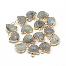 Honeyhandy Natural Labradorite Semi Circle Pendants, with Brass Findings, Faceted, Half Round, Golden, 13.5~14.5x13~14x5.5mm, Hole: 2mm