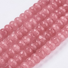 Honeyhandy Natural Jade Bead Strands, Dyed, Faceted, Rondelle, Salmon, 8x5~6mm, Hole: 1mm, about 63~68pcs/strand, 14.17~14.76 inch