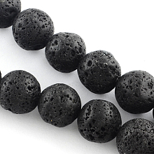 Honeyhandy Natural Lava Rock Gemstone Round Bead Strands, Black, 4~5mm, Hole: 0.8mm, about 94pcs/strand, 15.7 inch