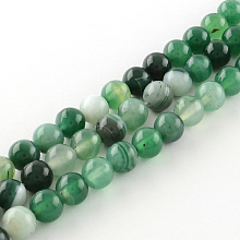 Honeyhandy Dyed Natural Striped Agate/Banded Agate Round Bead Strands, Medium Sea Green, 4mm, Hole: 1mm, about 95pcs/strand, 15.7 inch