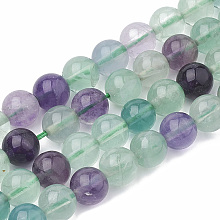 Honeyhandy Natural Fluorite Beads Strands, Round, 8~9mm, Hole: 1mm, about 45~48pcs/strand, 15.7 inch