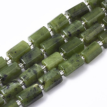 Honeyhandy Natural Canadian Jade Beads Strands, Faceted, Column, 8~11x6~8x5~7mm, Hole: 1mm, about 15~17pcs/strand, 7.28~7.48 inch