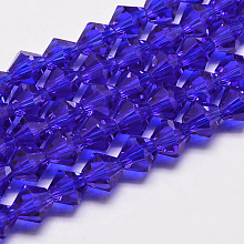 Honeyhandy Imitate Austrian Crystal Bicone Glass Beads Strands, Grade AA, Faceted, Medium Blue, 3x3mm, Hole: 1mm, about 120~125pcs/strand, 14.8 inch