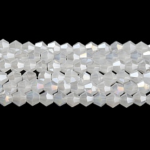 Honeyhandy Imitation Jade Electroplate Glass Beads Strands, AB Color Plated, Faceted, Bicone, White, 4x4mm, Hole: 0.8mm, about 87~98pcs/strand, 12.76~14.61 inch(32.4~37.1cm)