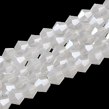 Honeyhandy Imitation Jade Electroplate Glass Beads Strands, Pearl Luster Plated, Faceted, Bicone, White, 4x4mm, Hole: 0.8mm, about 87~98pcs/strand, 12.76~14.61 inch(32.4~37.1cm)