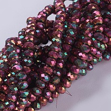 Honeyhandy Electroplate Glass Beads Strands, Full Plated, Faceted, Rondelle, Magenta, 3x2mm, Hole: 0.8~1mm, about 185~190pcs/strand, 15.5~16 inch(39.3~40.6cm)