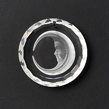 Honeyhandy Transparent Glass Pendants, for Chandelier Crystal Hanging Pendants, Faceted, Flat Round with Moon, Clear, 45x10.5mm, Hole: 1.6mm