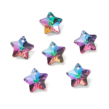 Honeyhandy Electroplate Glass Charms, Faceted, Star, Green, 13x13.5x7mm, Hole: 1.2mm