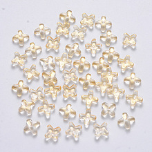 Arricraft Transparent Spray Painted Glass Beads, with Glitter Powder, Clover, Light Yellow, 8x8x3mm, Hole: 0.9mm