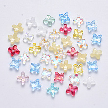 Honeyhandy Transparent Spray Painted Glass Beads, Clover, Mixed Style, Mixed Color, 8x8x3mm, Hole: 0.9mm