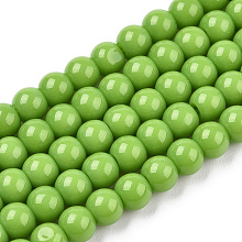 Opaque Solid Color Glass Beads Strands, Round, Lime Green, 4~4.5mm, Hole: 0.8mm, about 97~99pcs/strand, 14.76 inch~14.96 inch(37.5~38cm)