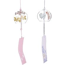 BENECREAT 2PCS Japanese Wind Chimes Pink & Purple Glass Wind Bells Handmade Pendants for Birthday Gift and Home Decors