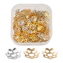 Honeyhandy 300Pcs 3 Colors Multi-Petal Iron Bead Caps, Flower, Mixed Color, 6x1.5mm, Hole: 1mm, 100pcs/color