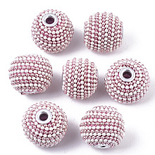 Honeyhandy Handmade Indonesia Beads, with Polymer Clay, Silver Color Plated Brass Cores and Iron Ball Chains, Round, Pink, 18~20x15~17mm, Hole: 3mm