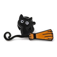 Honeyhandy Halloween Theme Alloy Enamel Brooch, Pin for Backpack Clothes, Broom, 18.5x34x1.5mm