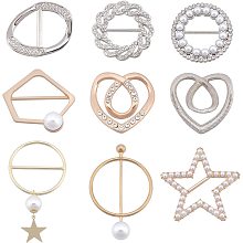 SUPERFINDINGS 9Pcs 9 Style Alloy Rhinestone Scarf Buckle Pearls Scarf Ring Buckle Pearl Rhinestone Clothing Corner Knotted Buckle T-Shirt Ties Clip for Women Girls Decorative Accessories