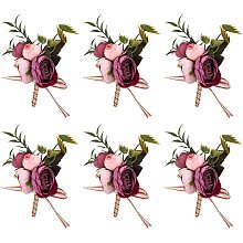 AHANDMAKER Wedding Boutonniere 6 Pcs Cloth Artificial Flower Brooch Wedding Accessories Corsage with PVC Findings and Iron Pins, for Wedding, Prom, Party, Homedecor