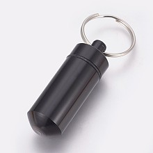 Honeyhandy Outdoor Portable Aluminium Alloy Small Pill Case, with Iron Key Ring, Black, 50.5x17mm