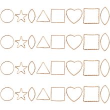 Arricraft 32 Pcs 6 Styles Brass Linking Rings, Light Gold Hollow Pendant Charms Triangle/Horse Eye/Heart/Star/Round/Square Frame Charms Open Bezel Charms for Jewelry Making Findings DIY