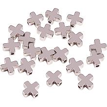 BENECREAT 20 PCS  Gold Plated Cross Spacer Beads Metal Beads for DIY Jewelry Making Findings and Other Craft Work - 8x8x3mm