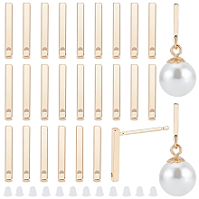 BENECREAT 30Pcs Brass Stud Earring Findings, with Holes and 80Pcs Plastic Ear Nuts, Rectangle, Real 18K Gold Plated, 4x4mm, Hole: 0.8mm, Pin: 0.8mm