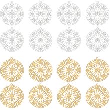 SUPERFINDINGS 50Pcs 2 Colors 1.1inch Flat Round Brass Hollow Filigree Charms Round Flower Filigree Connectors Charms Pendants Filigree Metal Embellishments for DIY Necklace Jewelry Making