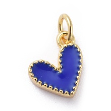 Honeyhandy Enamel Charms, with Brass Findings, Heart, Real 18k Gold Plated, Dark Blue, 9x7x2.5mm, Hole: 2.5mm