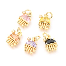 Honeyhandy Brass Micro Pave Cubic Zirconia Charms, with Jump Rings, Long-Lasting Plated, Real 18K Gold Plated, Jellyfish Shape, Mixed Color, 12.5x8.5x4.5mm, Hole: 3.3mm