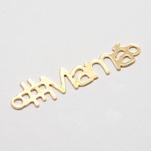 Honeyhandy Brass Links connectors, For Mother's Day Jewelry Making, Long-Lasting Plated, Word Mama, Golden, 8x33x0.5mm, Hole: 2mm